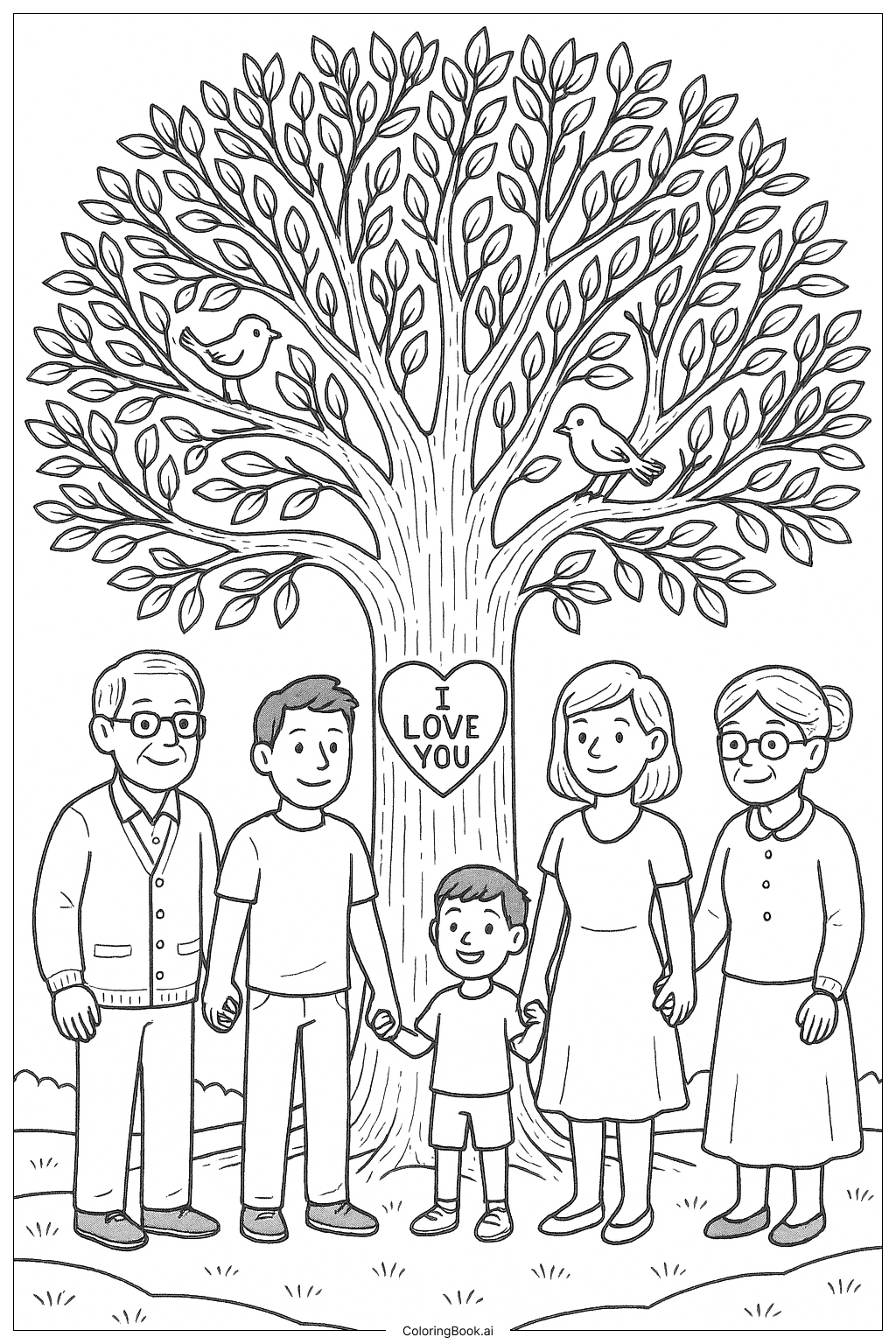  Page de coloriage Je t'aime arbre généalogique 
