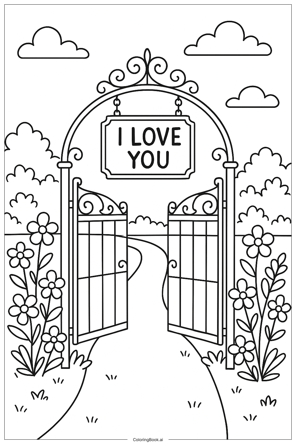  I Love You Garden Gate Coloring Page 