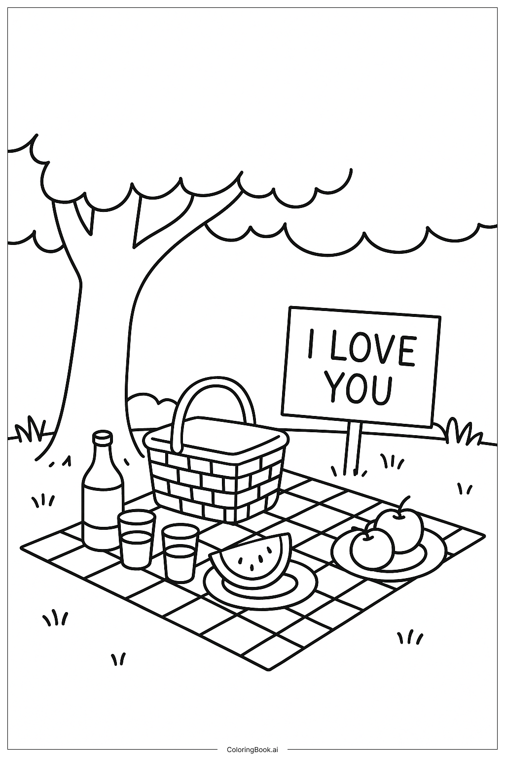  Page de coloriage Je t'aime pique-nique au jardin 