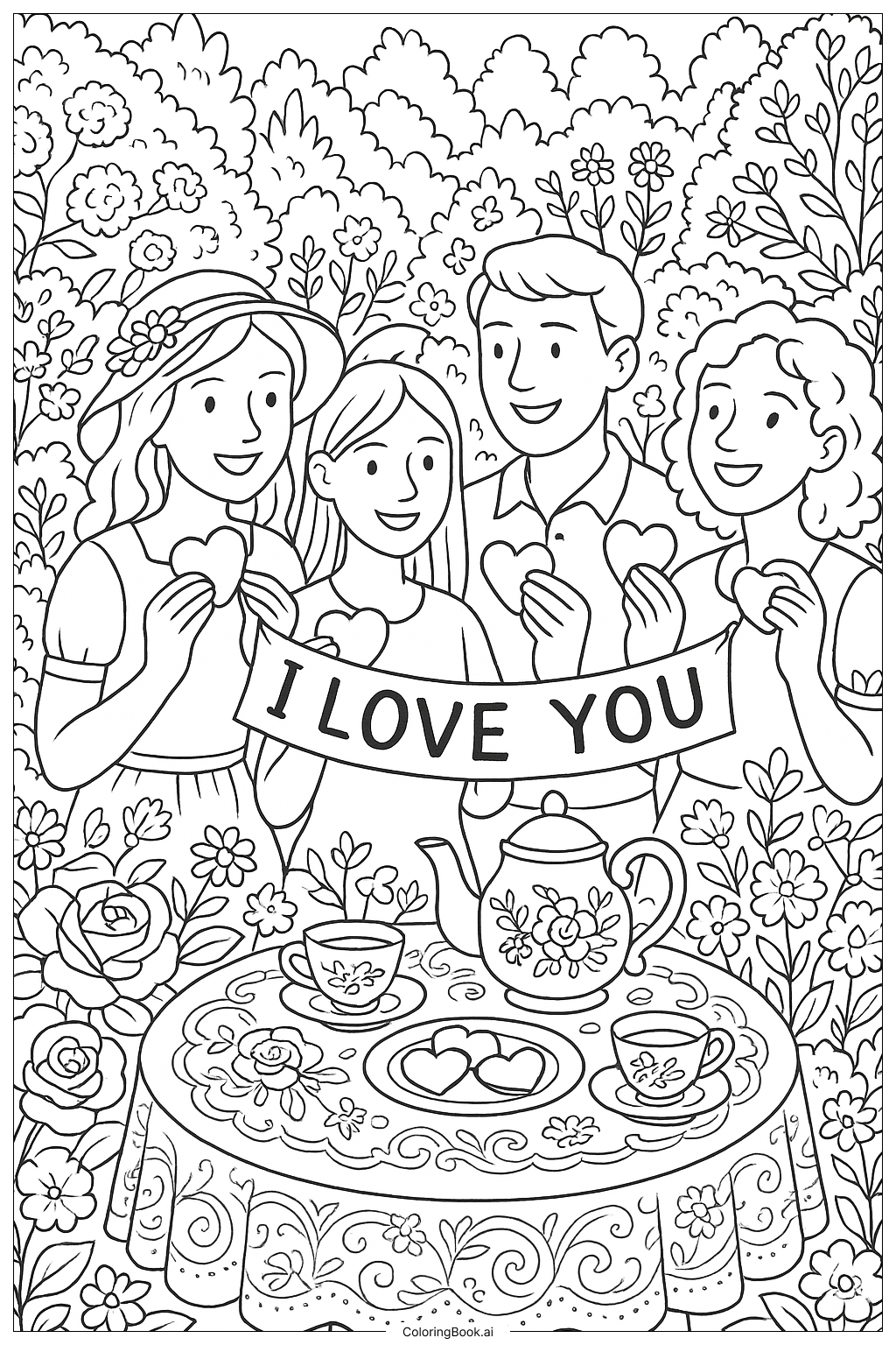  I Love You Garden Tea Party Coloring Page 
