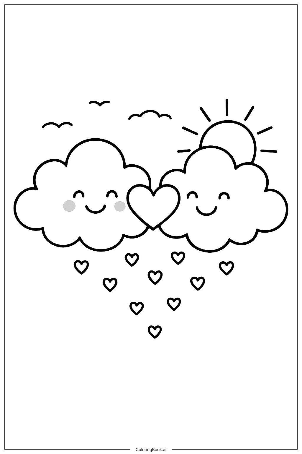  我爱你心形云填色页 