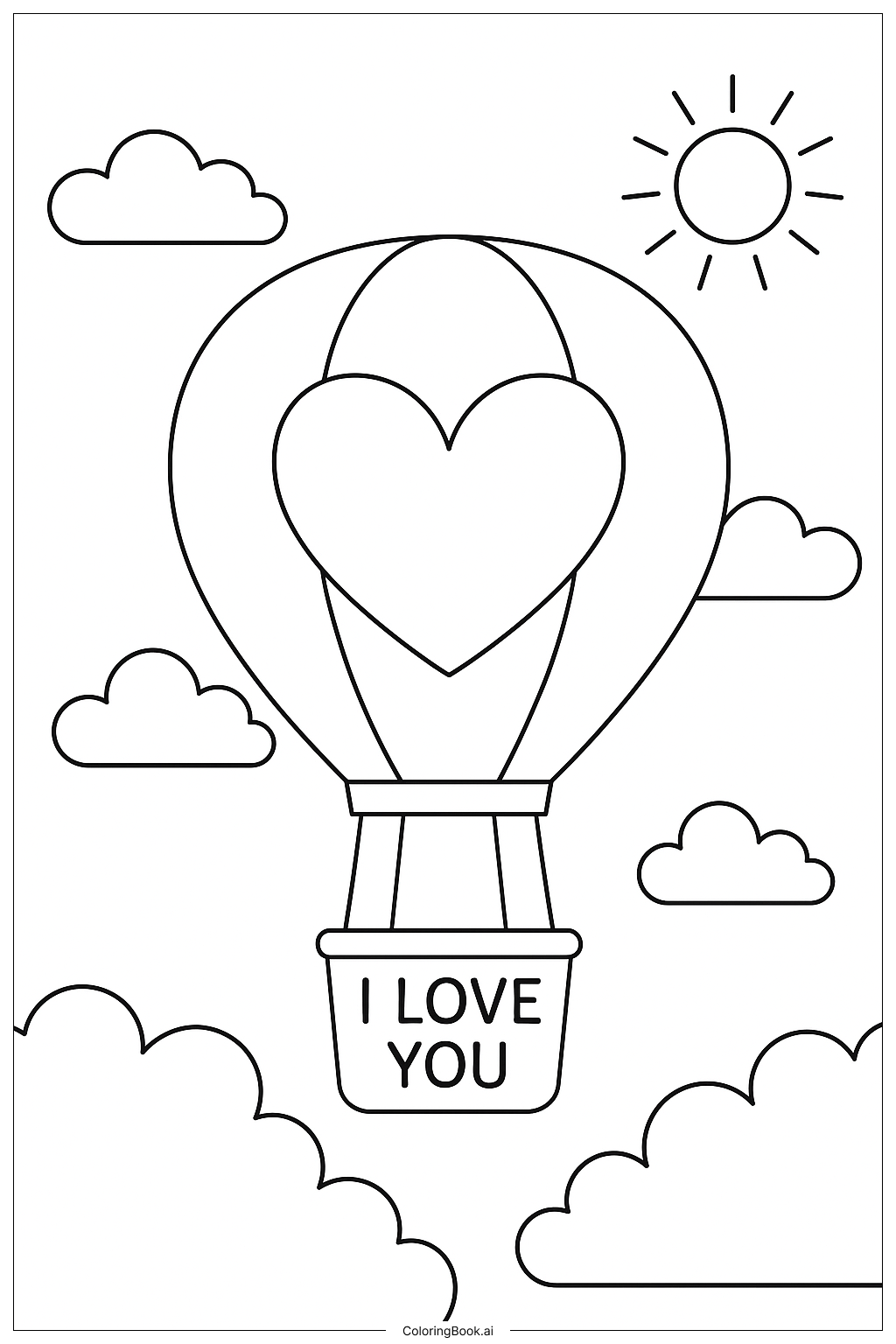  I Love You Hot Air Coloring Page 