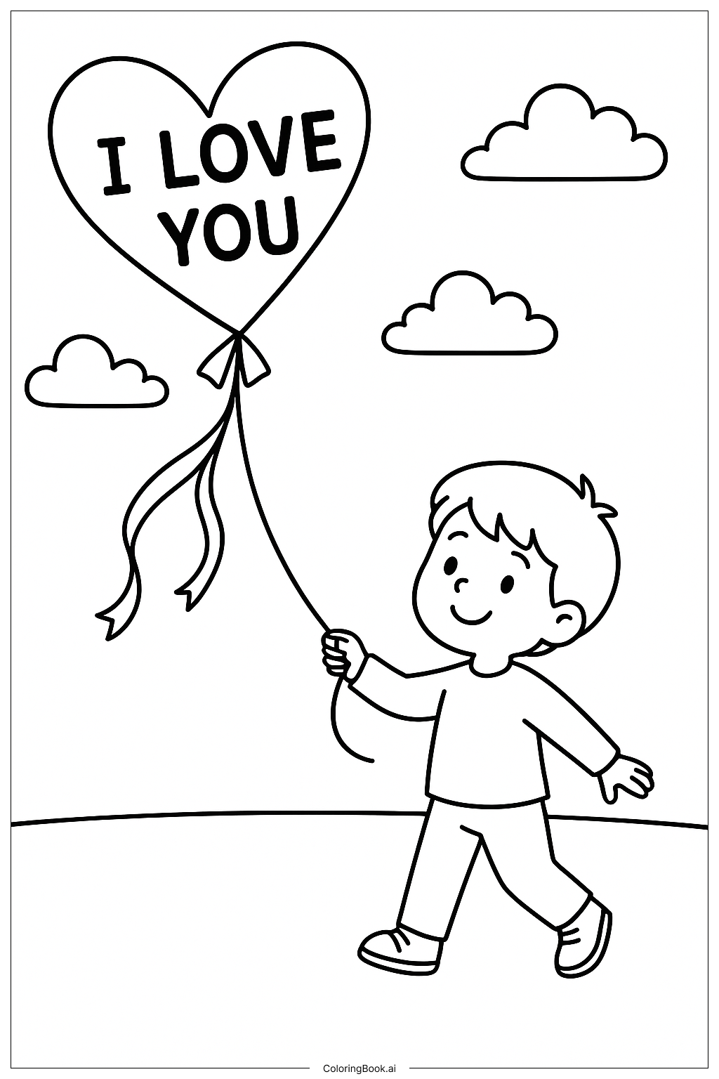  I Love You Kite Coloring Page 