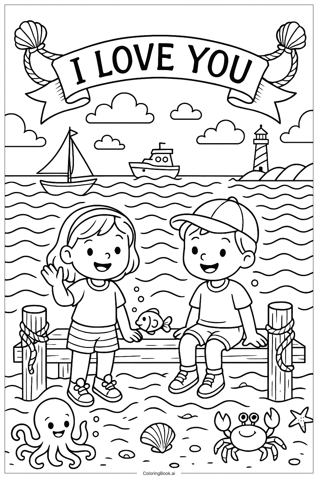  I Love You Ocean Adventure Coloring Page 