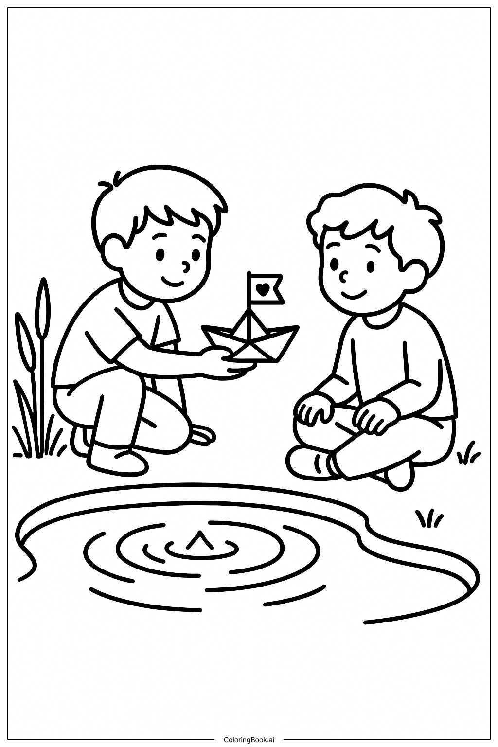  我爱你纸船填色页 