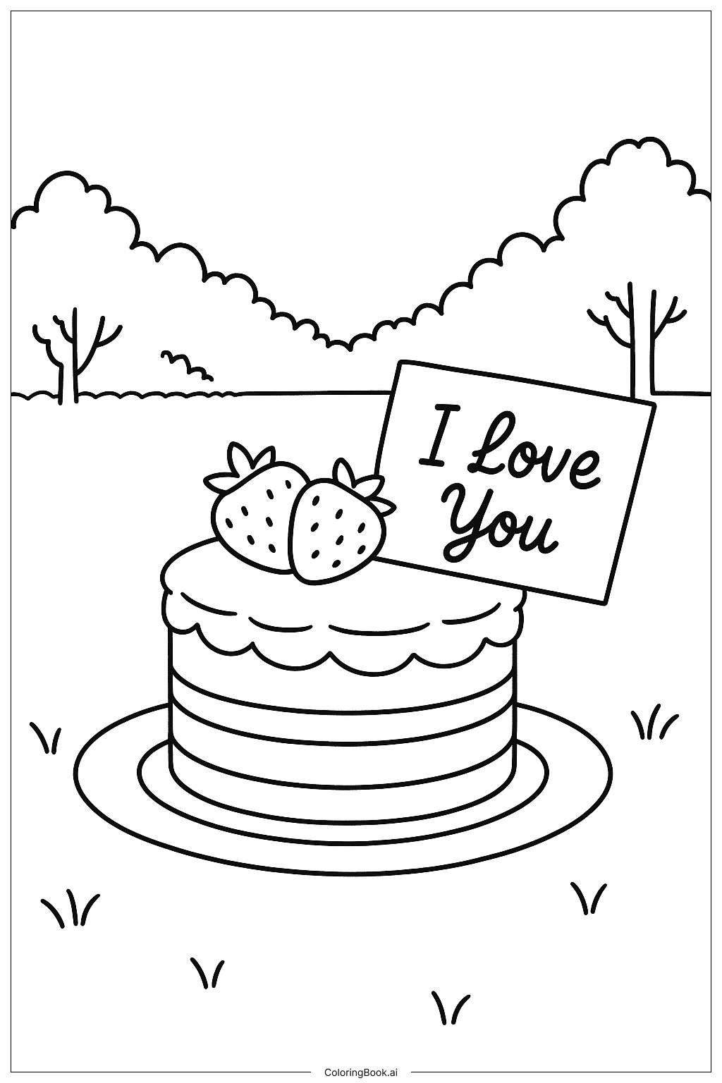  I Love You Picnic Cake Coloring Page 