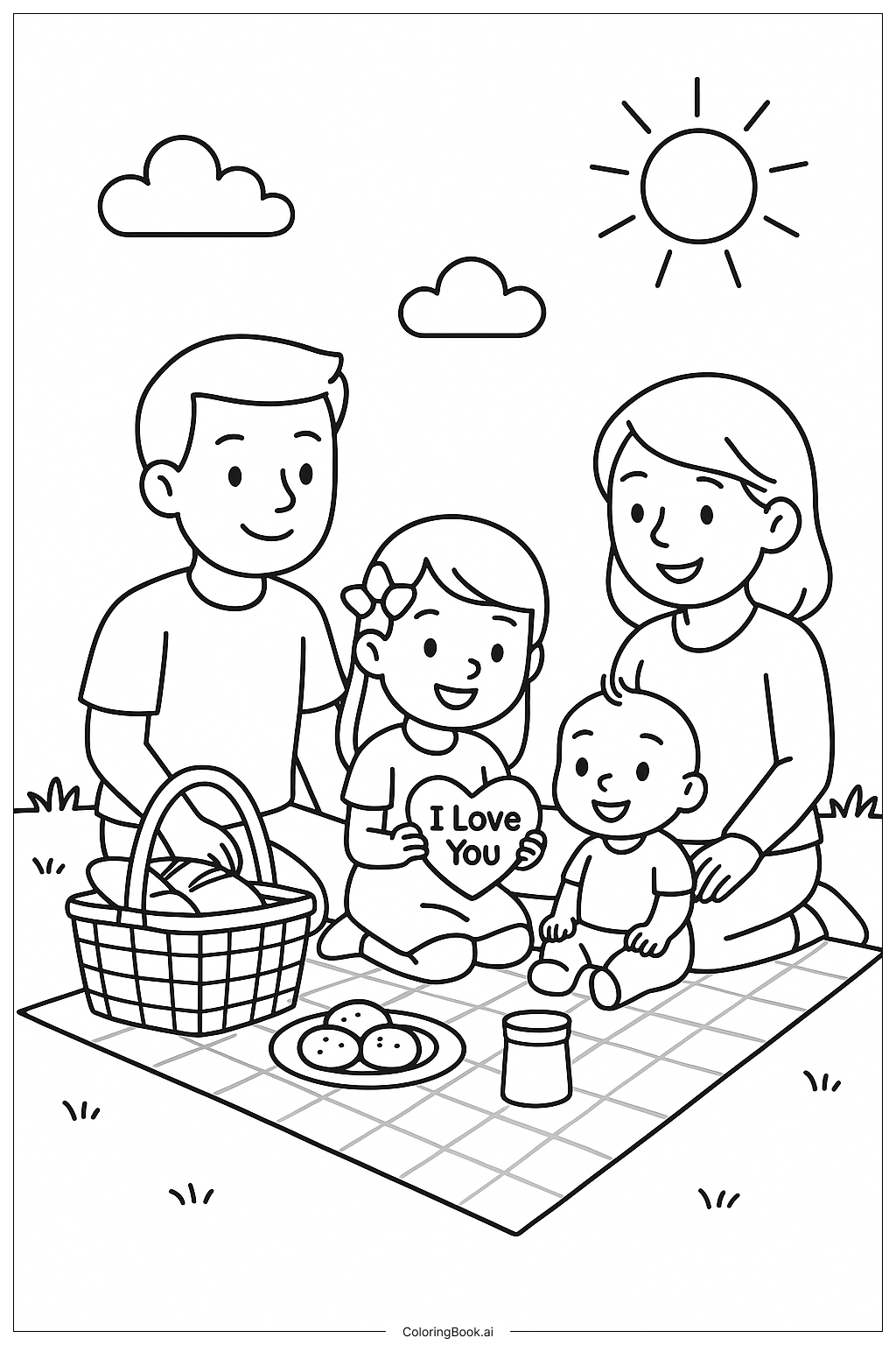  I Love You Picnic Coloring Page 
