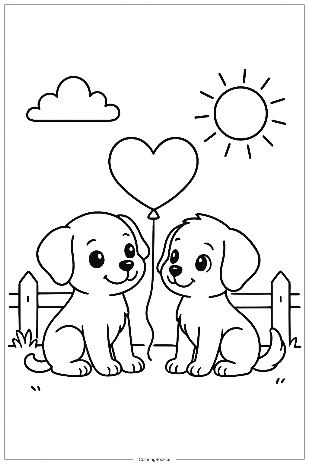  我爱你，小狗们填色页 