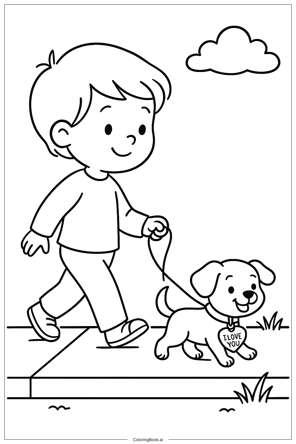  I Love You Puppy Walk Coloring Page 