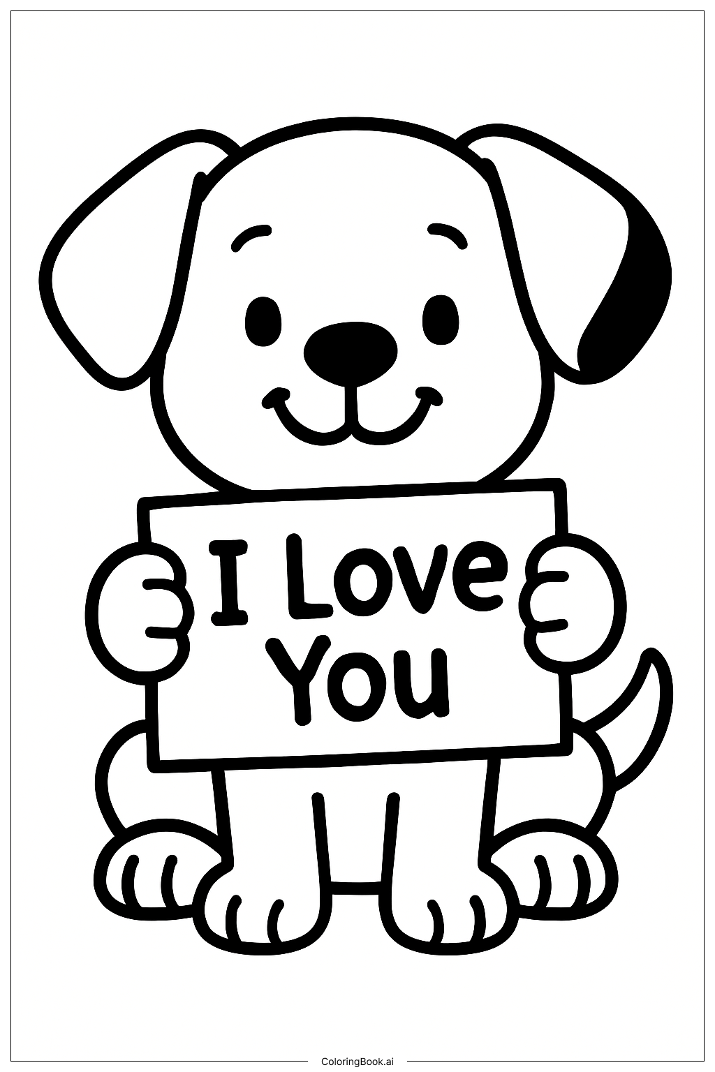  Page de coloriage Je t'aime chiot 