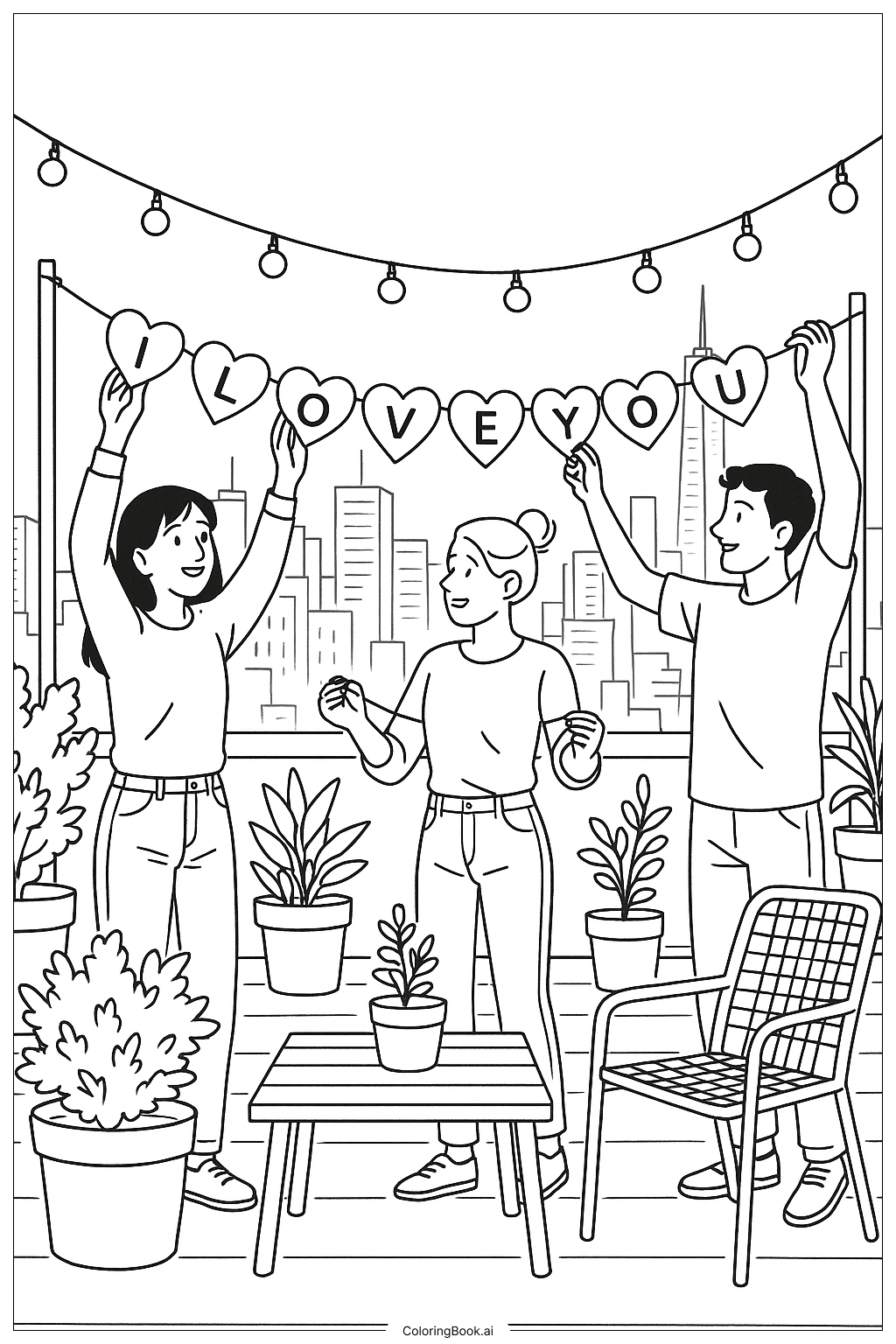  Page de coloriage Je t'aime jardin sur le toit 