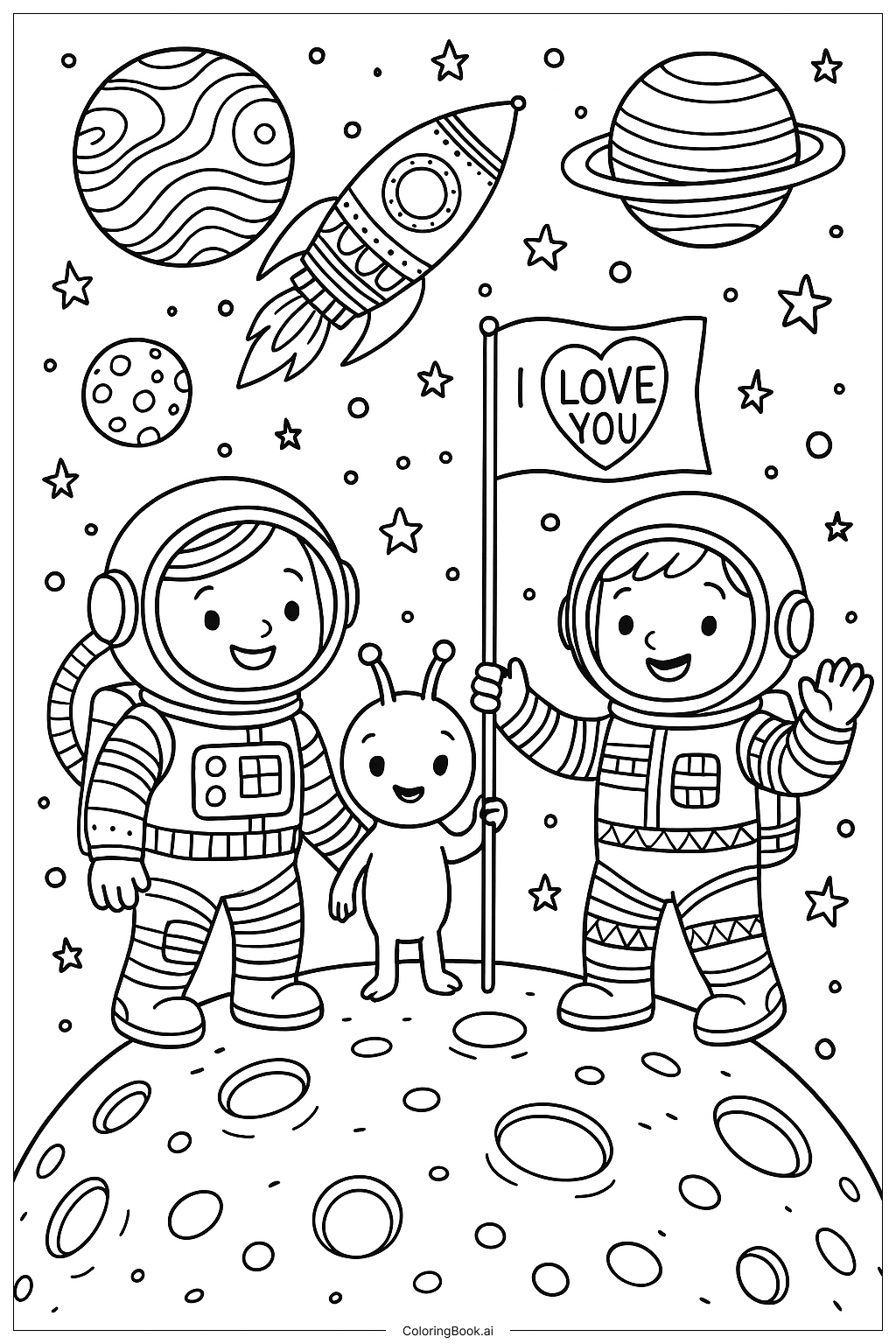  I Love You Space Journey Coloring Page 