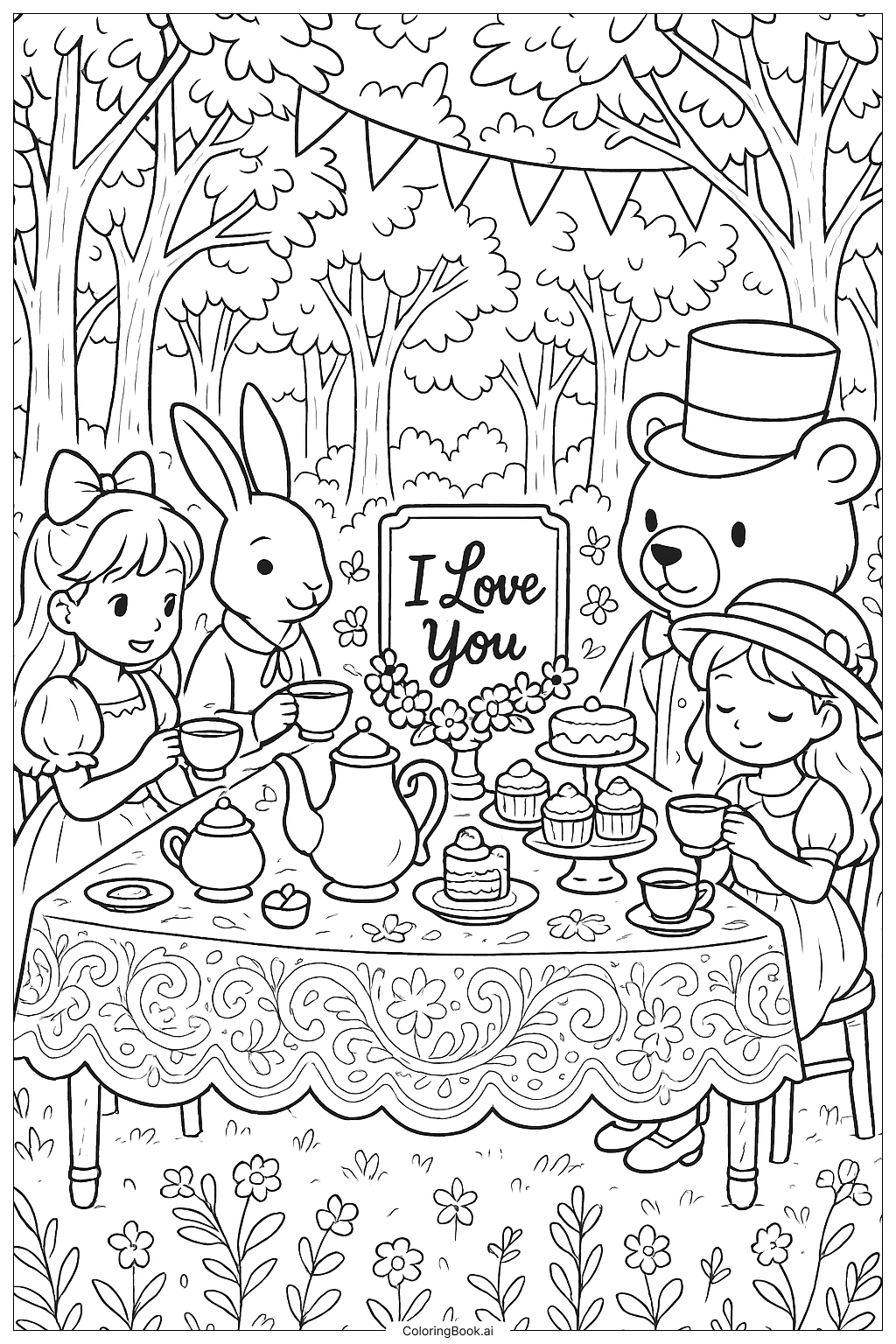  Page de coloriage Je t'aime fête du thé 