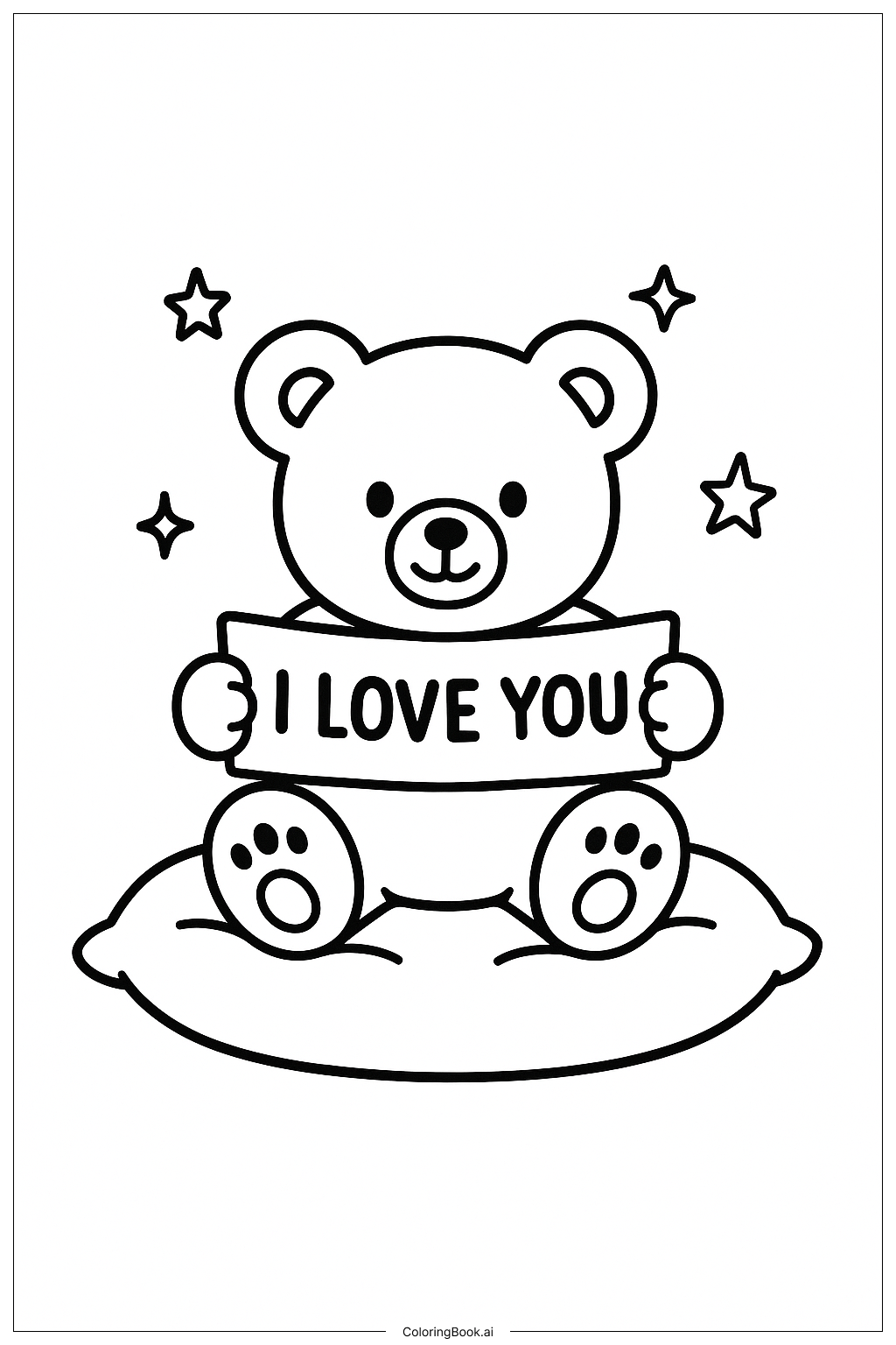  我爱你泰迪熊横幅填色页 