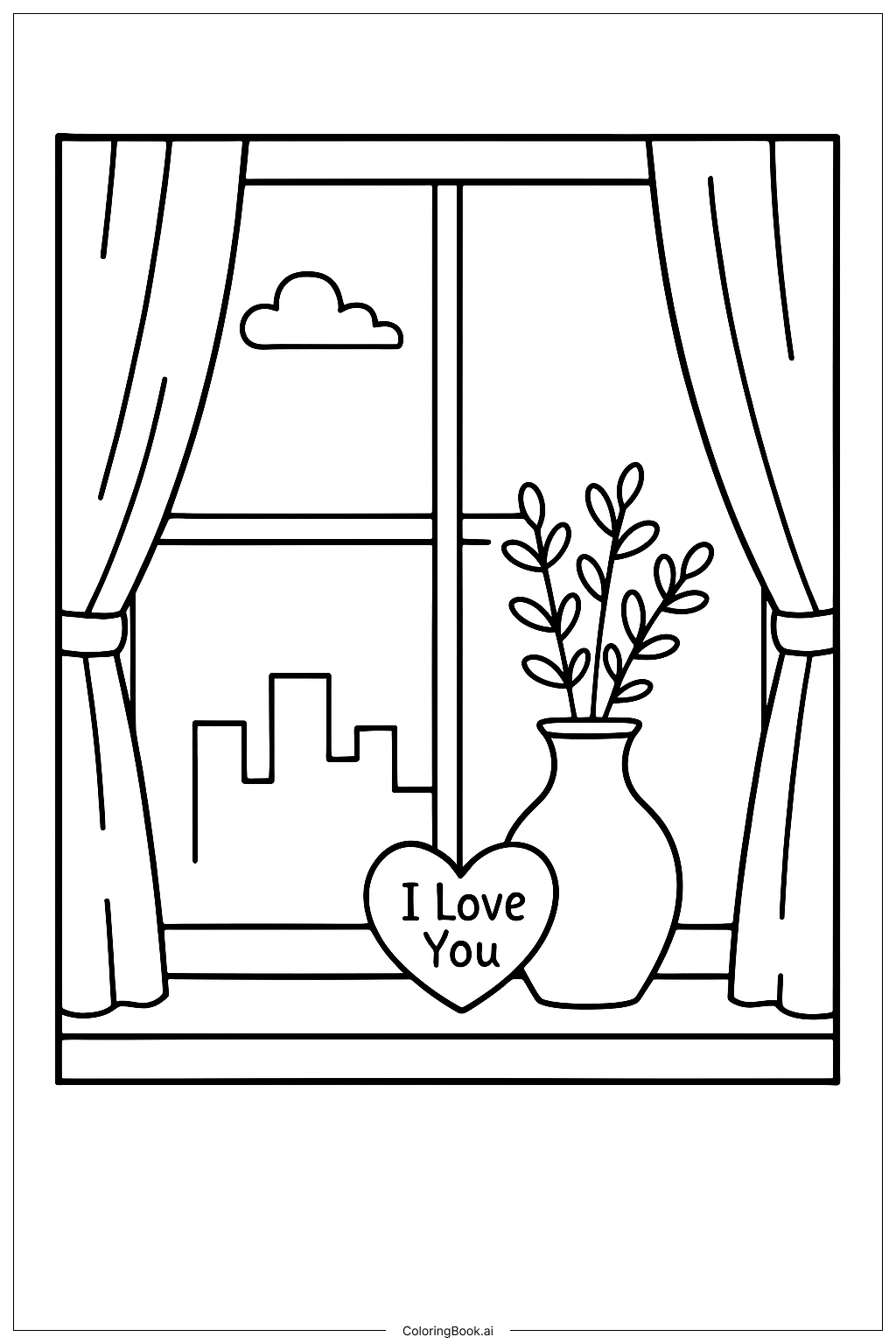  I Love You Window Coloring Page 