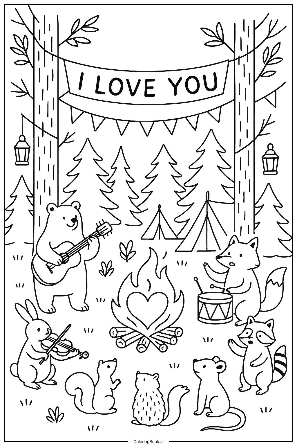  Page de coloriage Festival Forestier Je T'aime 