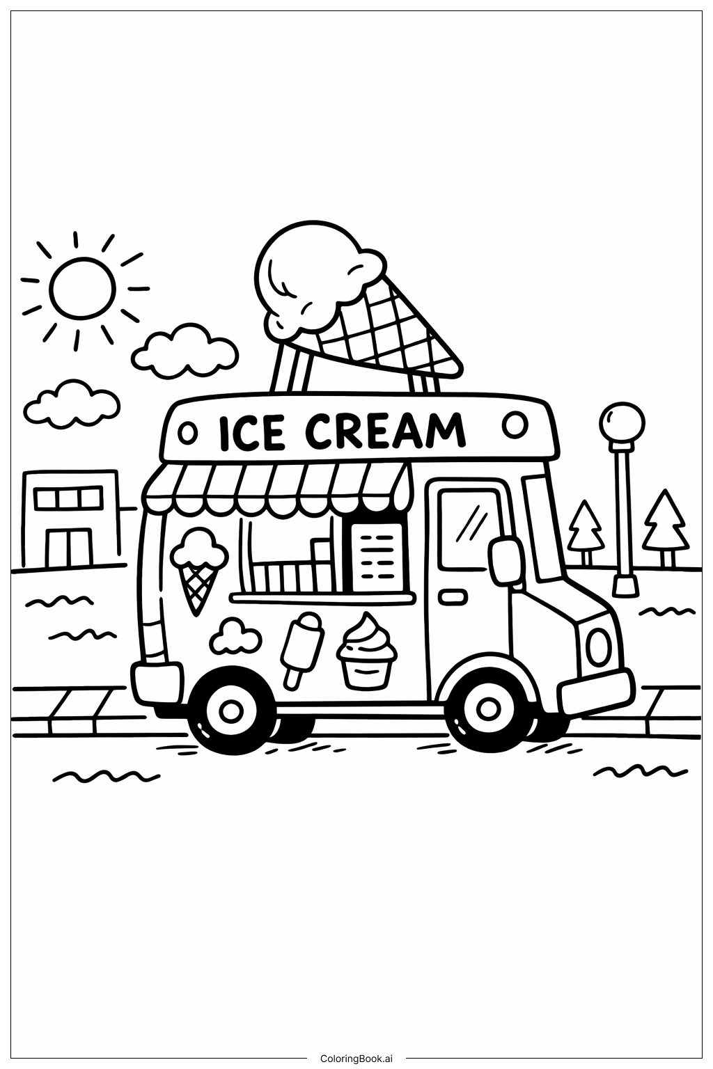  Ice Cream Truck Doodle Coloring Page 