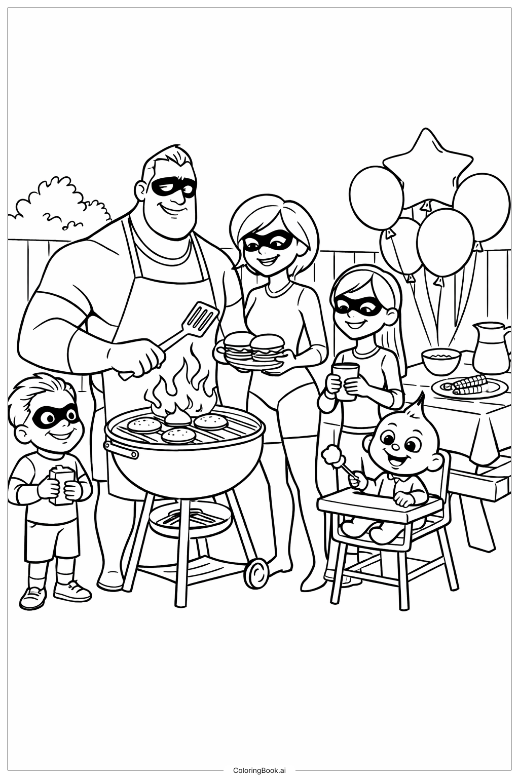  Trang tô màu Tiệc Nướng Ngoài Sân Sau của Gia Đình Incredibles 