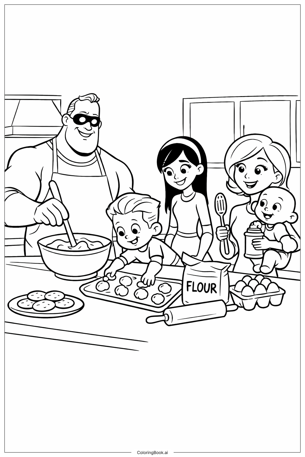  超人家庭烤饼干填色页 