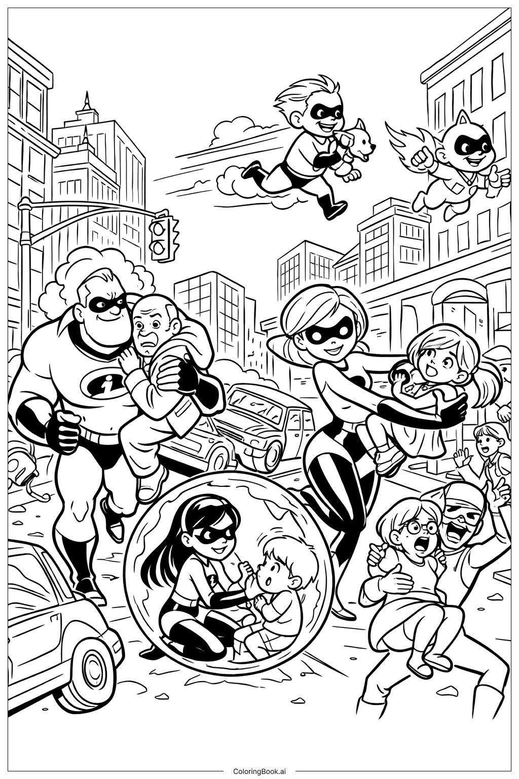  超人特攻隊城市救援著色頁 