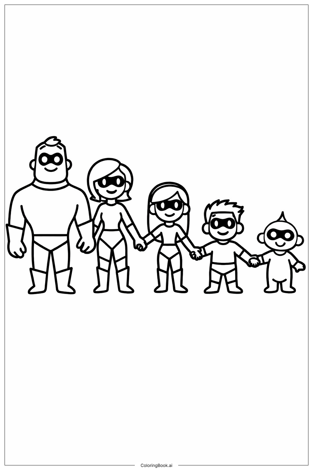  Page de coloriage La Famille Incredibles Se Tenant la Main 
