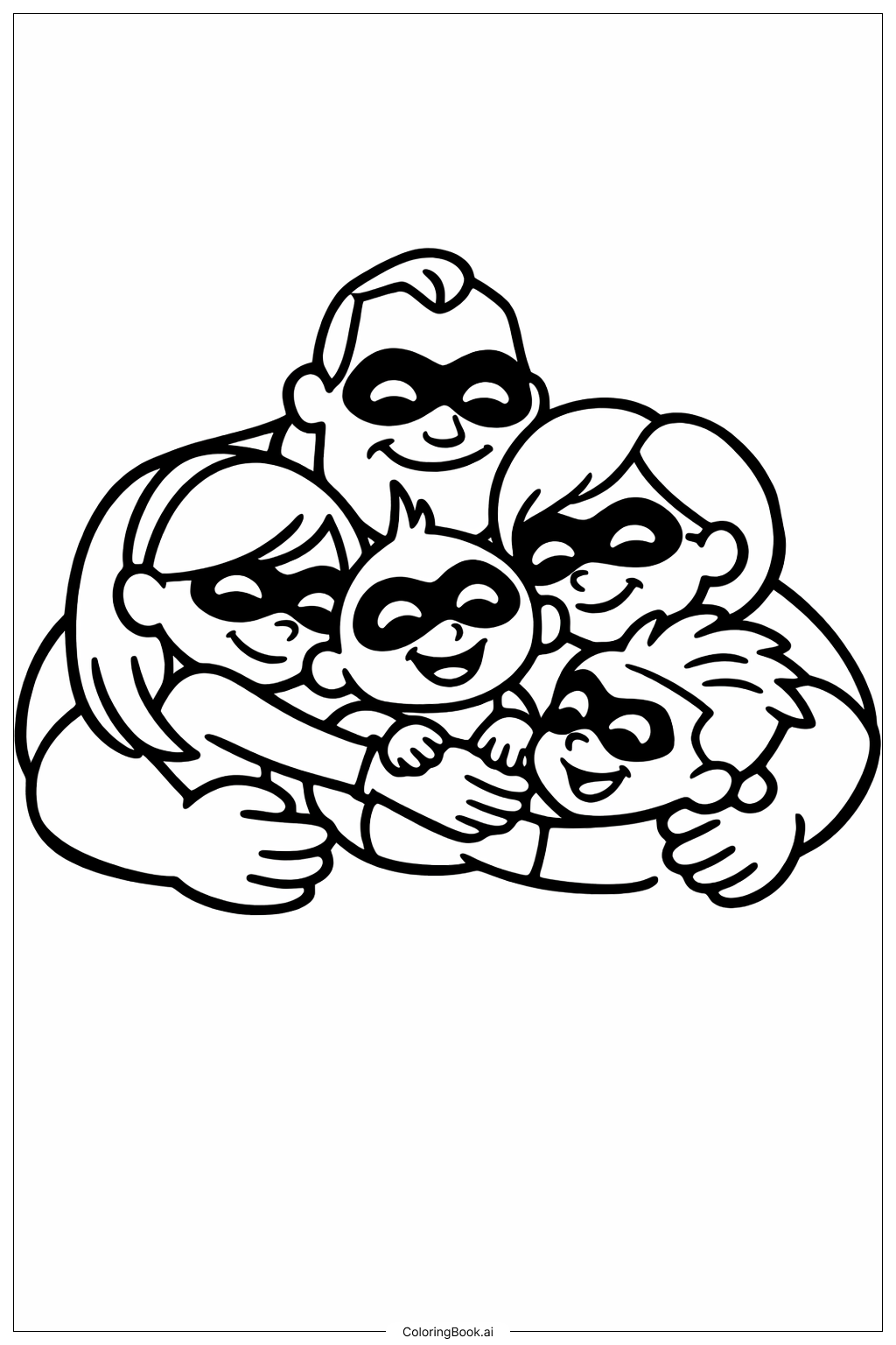  Página para colorir de Abraço em Família dos Incríveis 