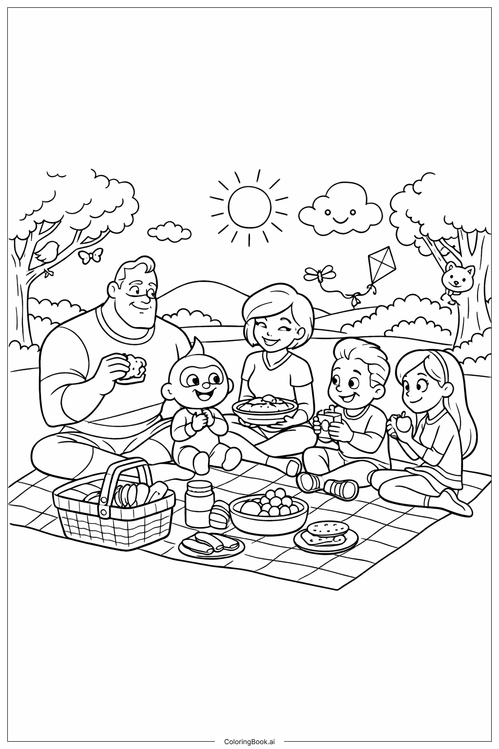  인크레더블 가족 공원 피크닉 색칠공부 페이지 