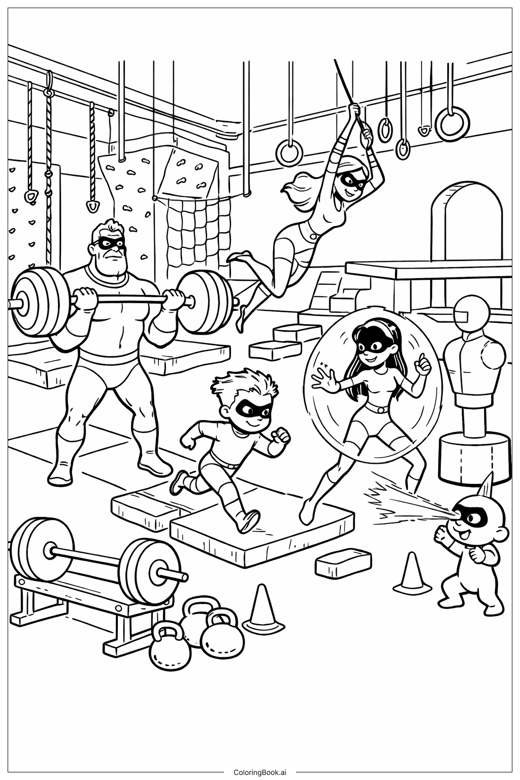  インクレディブルズ ヒーロートレーニングの塗り絵ページ 