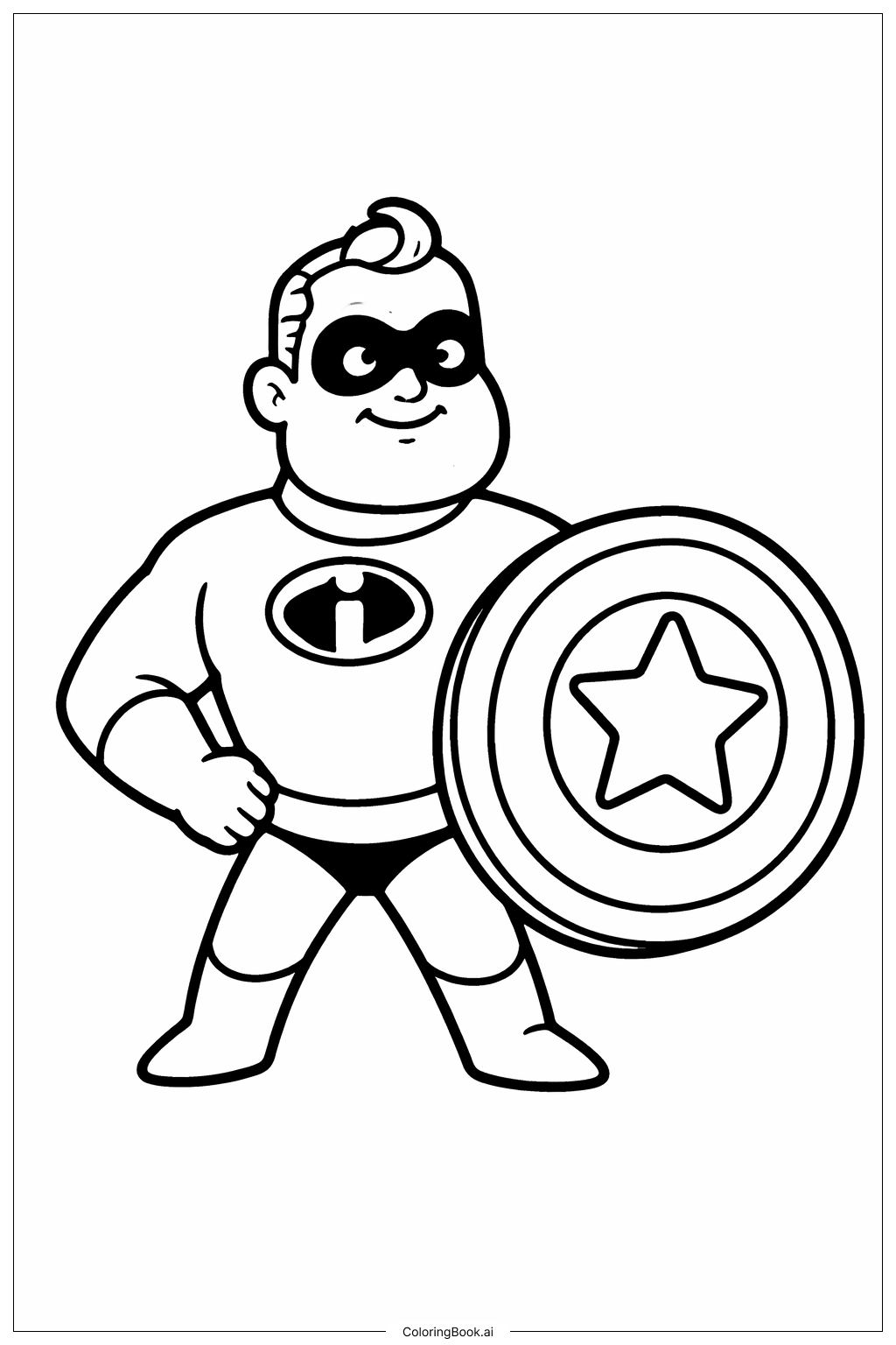  盾を持ったインクレディブルズの塗り絵ページ 