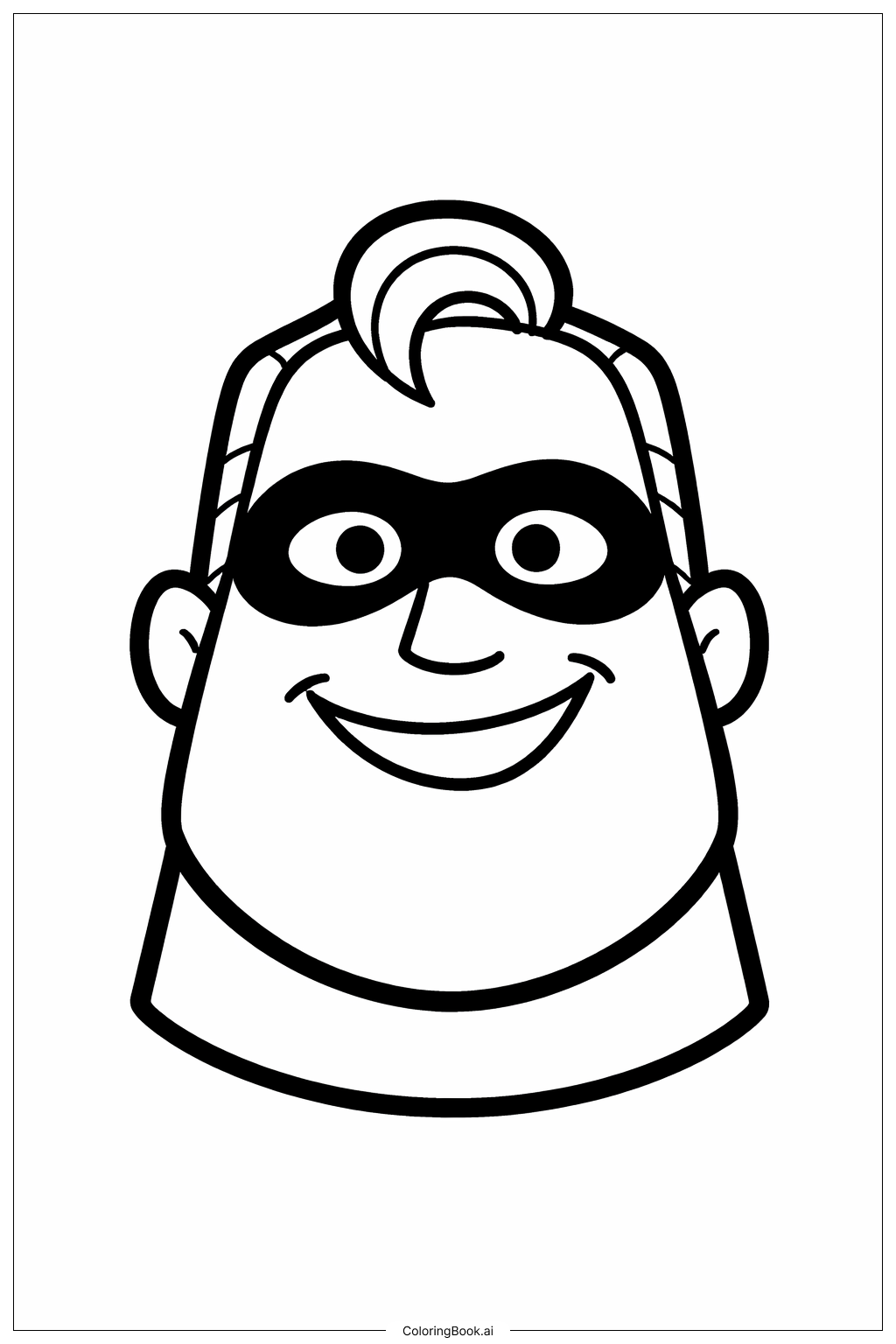  インクレディブルズのマスク姿の顔の塗り絵ページ 