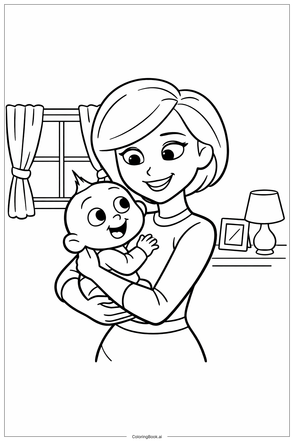 赤ちゃんを抱っこする素晴らしいお母さんの塗り絵ページ 