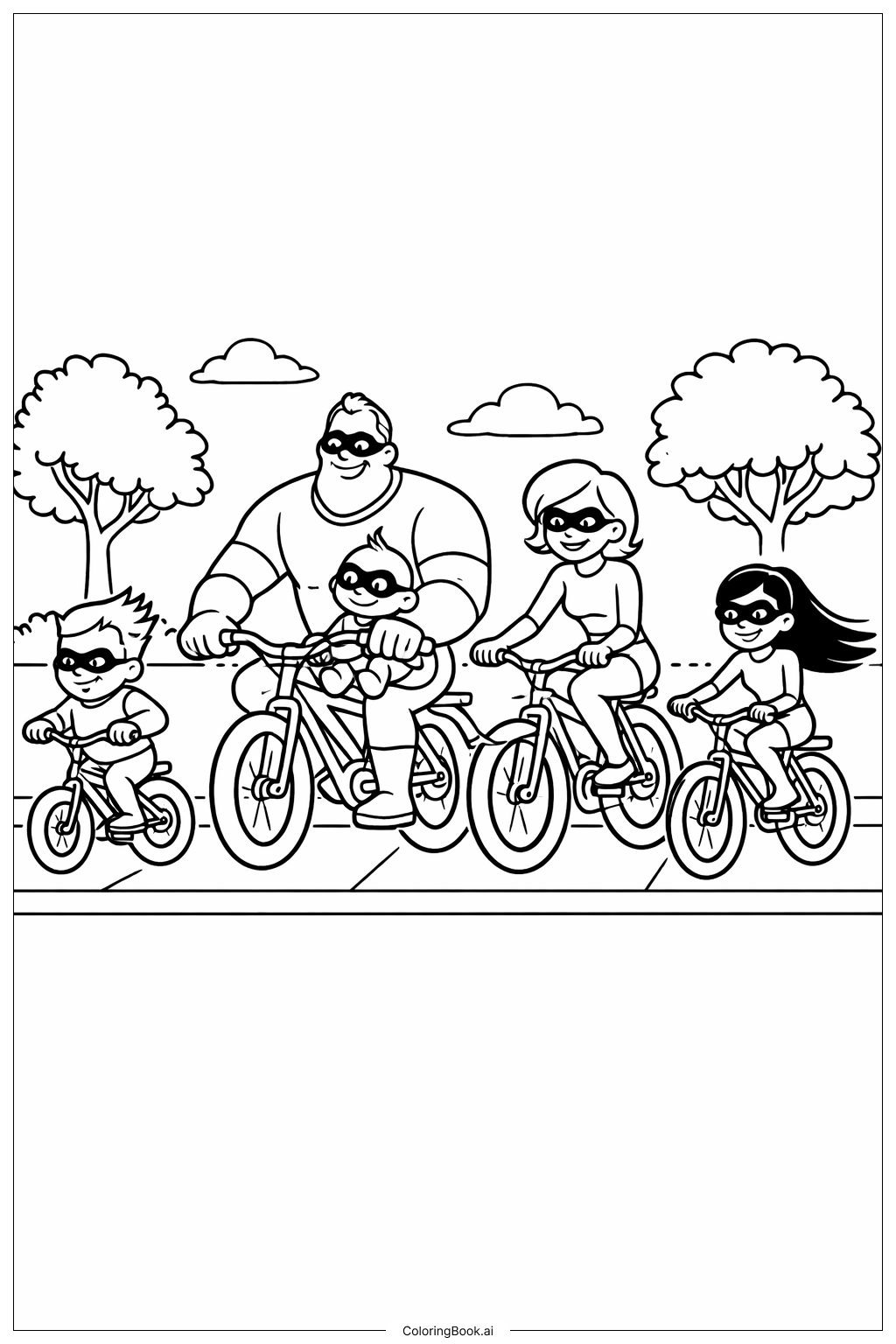  Incredibles Riding Bicycles Coloring Page 