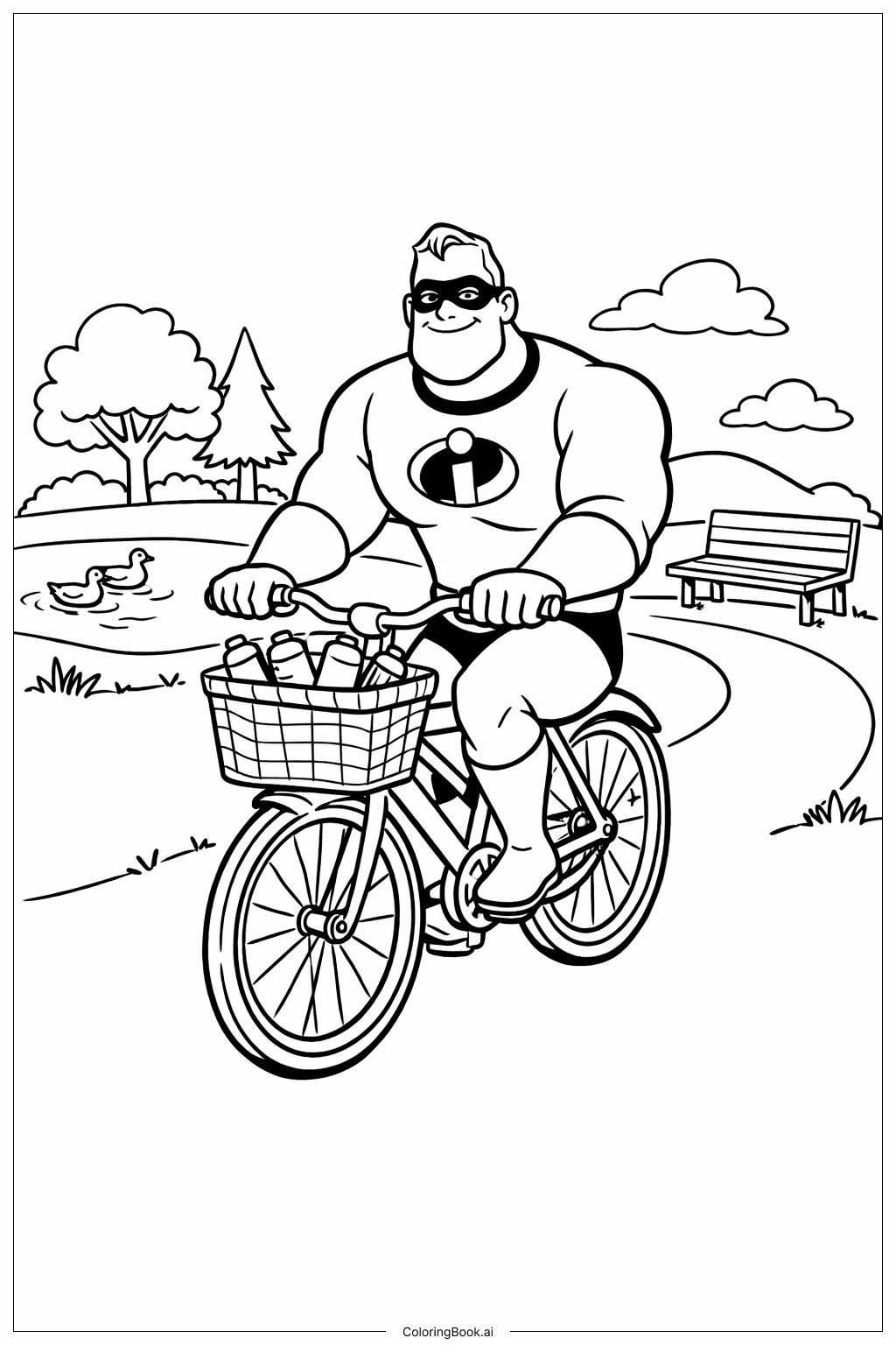  インクレディブルズの自転車ライディングの塗り絵ページ 