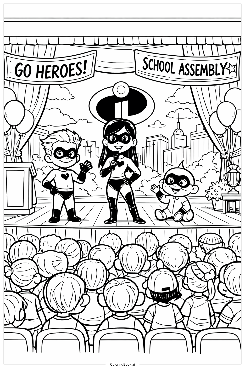  超人學校集會著色頁 