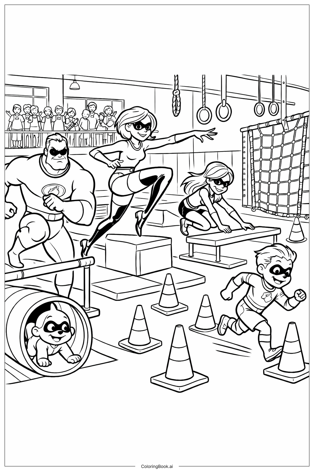  Page de coloriage Parcours d'obstacles d'entraînement des Indestructibles 