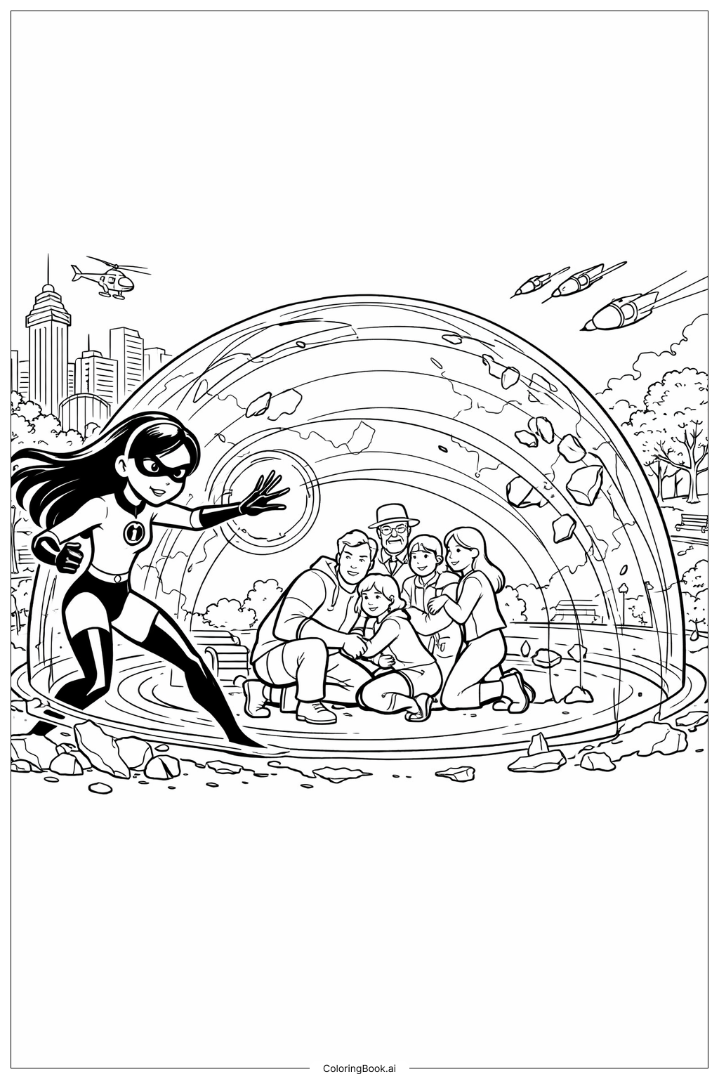  Page de coloriage Champ de Force Violet des Indestructibles 