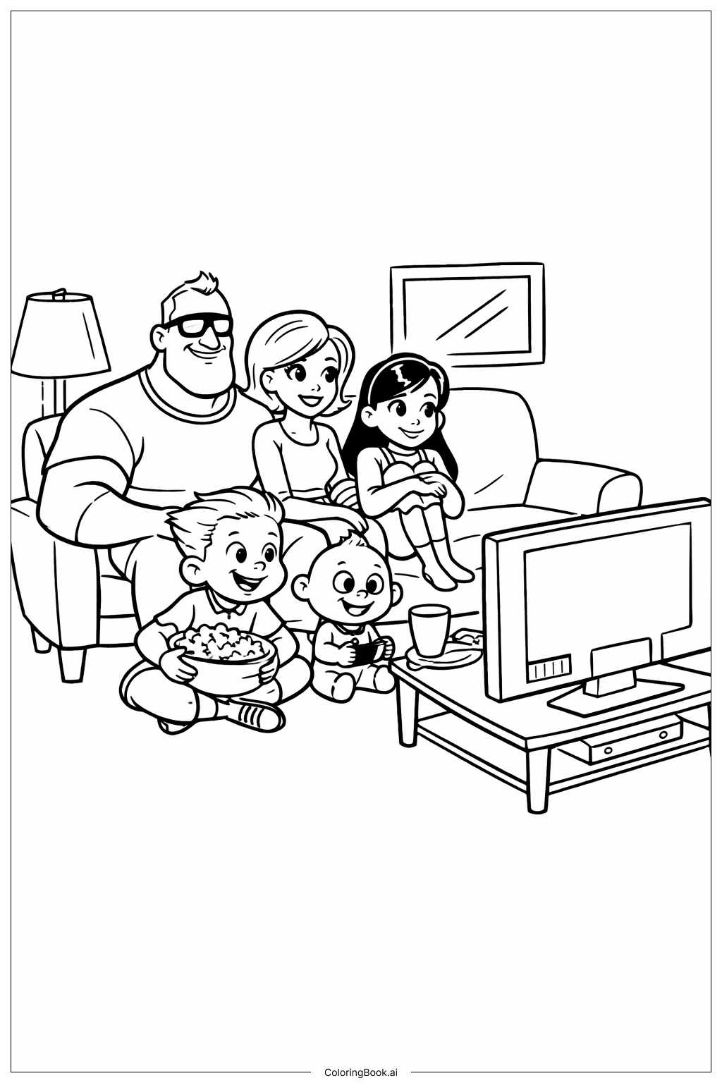  インクレディブルズ テレビ鑑賞の塗り絵ページ 