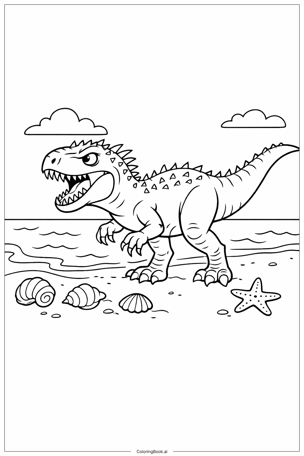  Página para colorear de Indominus Rex en la orilla 