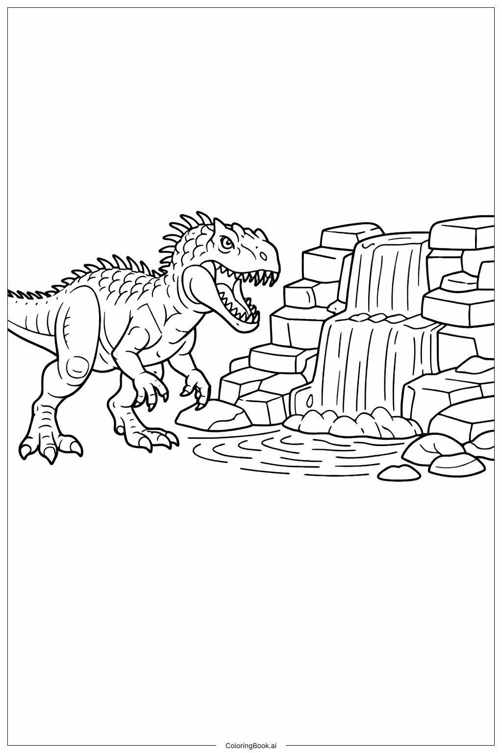  Página para colorear de Indominus Rex en la Cascada 