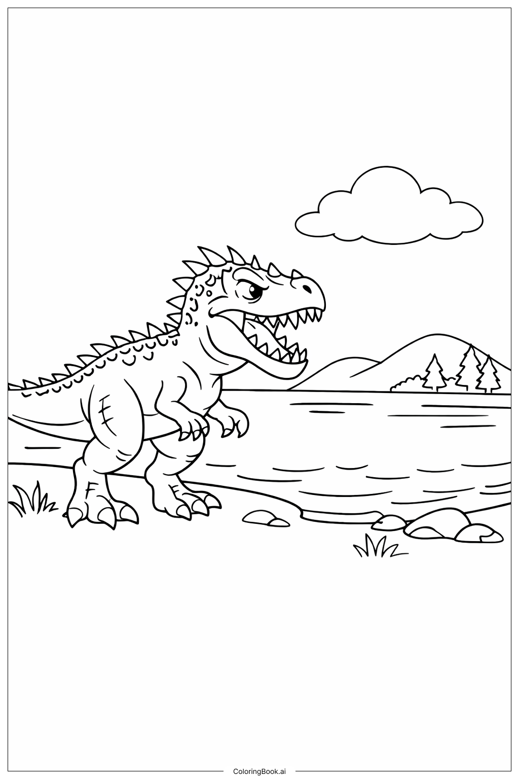  Trang tô màu Indominus Rex Bên Hồ 