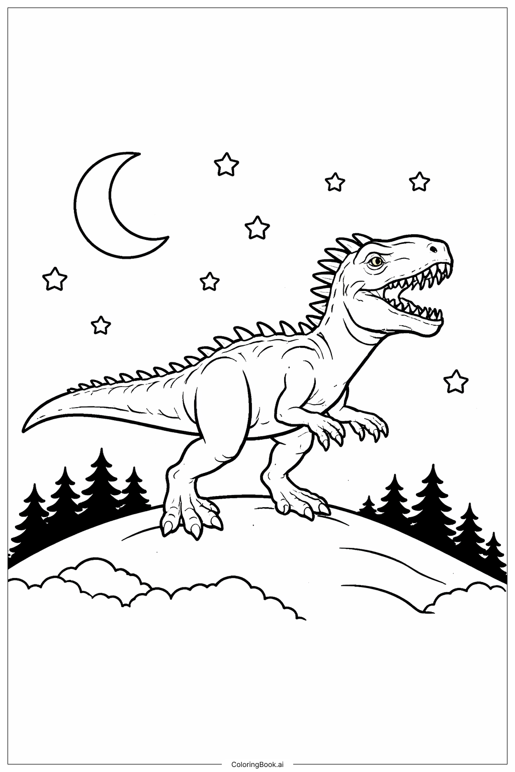  Página para colorear de Indominus Rex Con Luna 