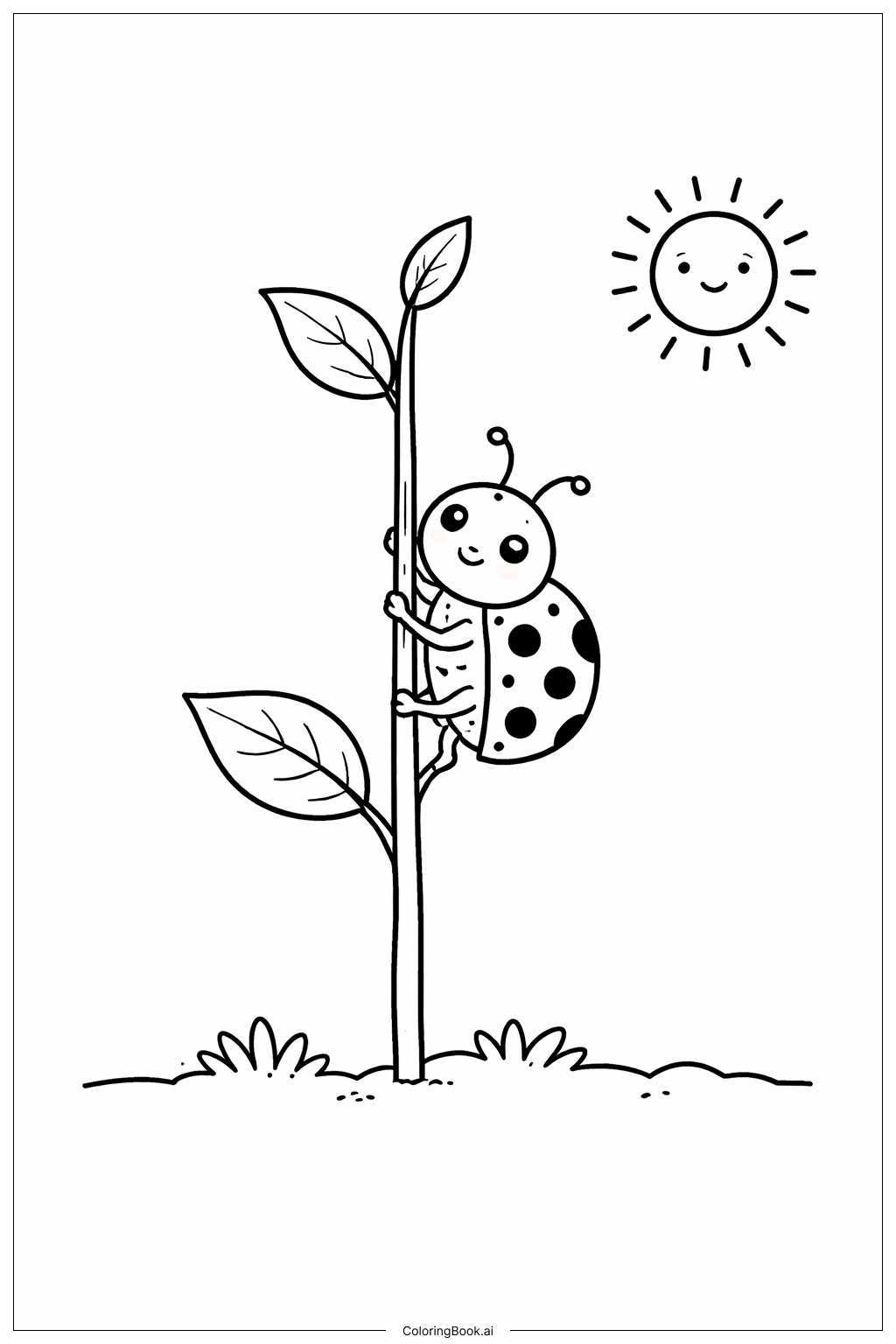  昆虫攀爬茎秆填色页 