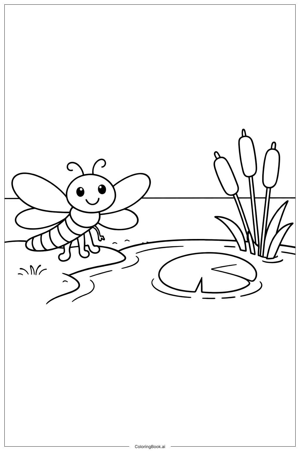  Page de coloriage Exploration d’un étang par un insecte 