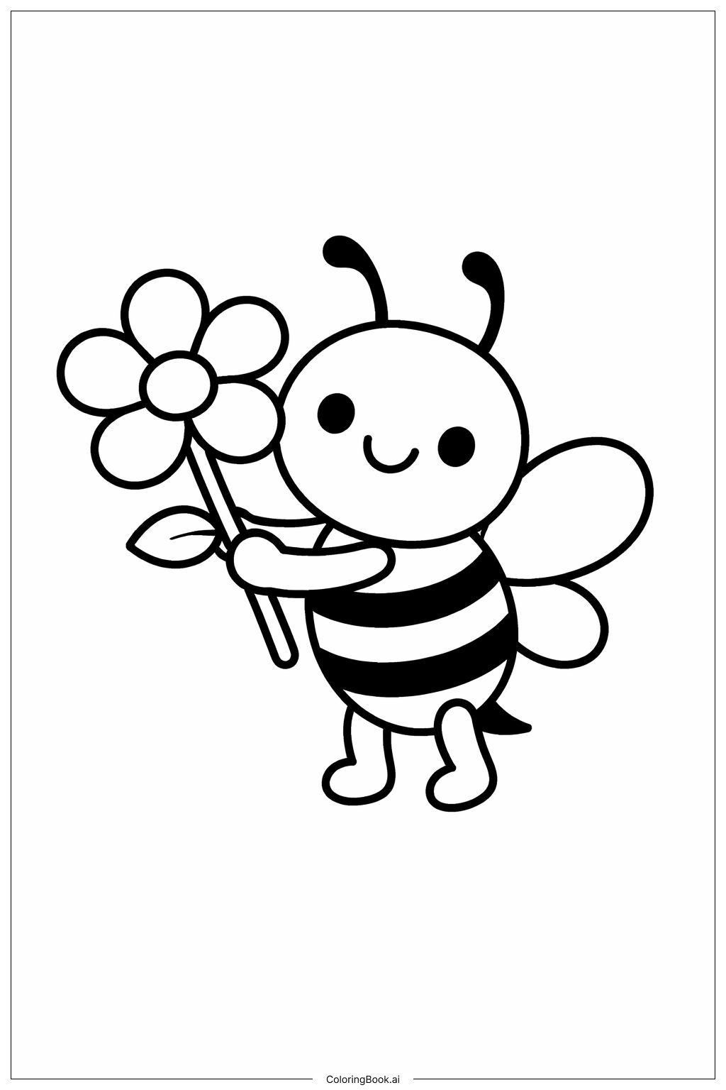  Page de coloriage Insect tenant une fleur 