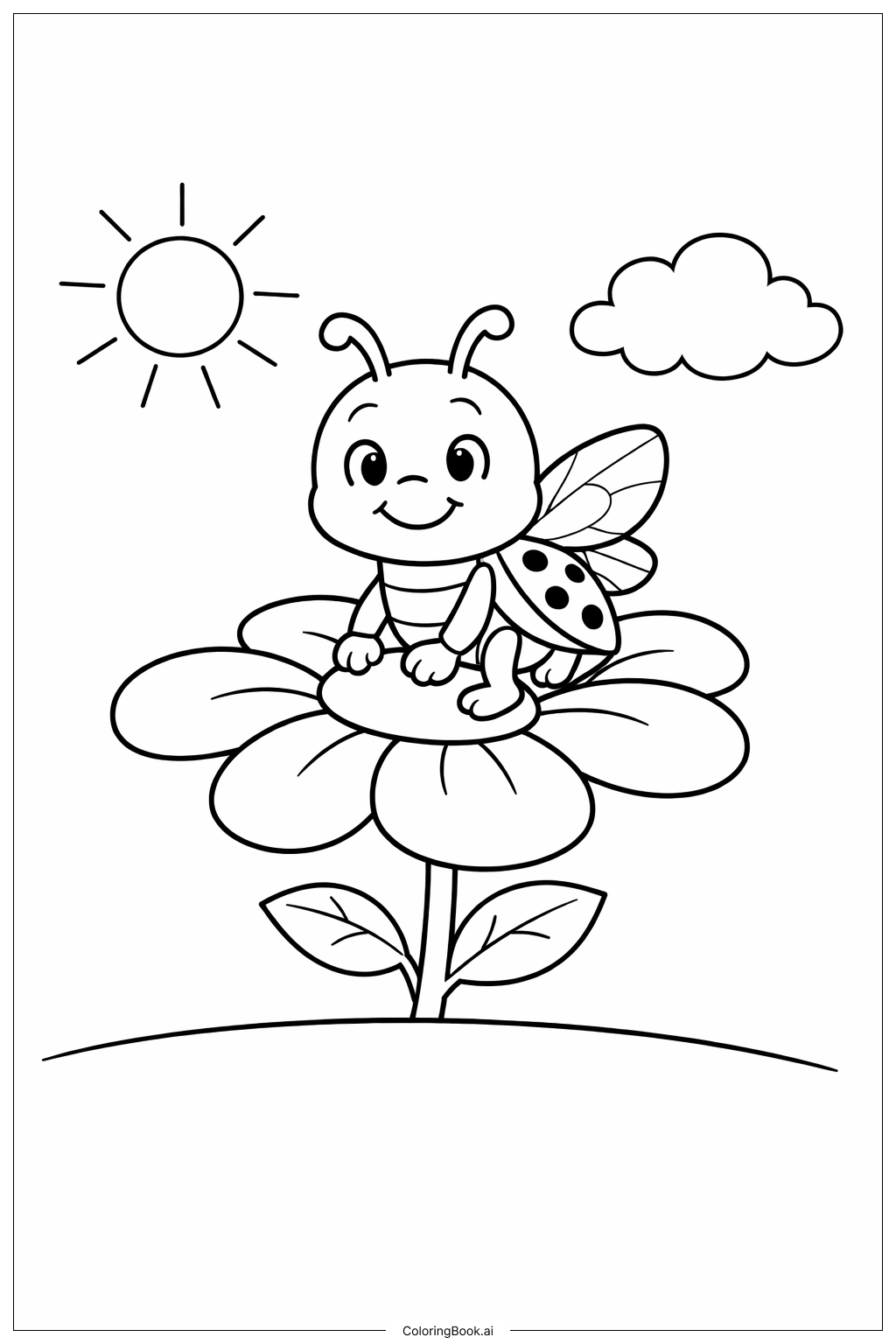 Page de coloriage Insecte dans le jardin fleuri 