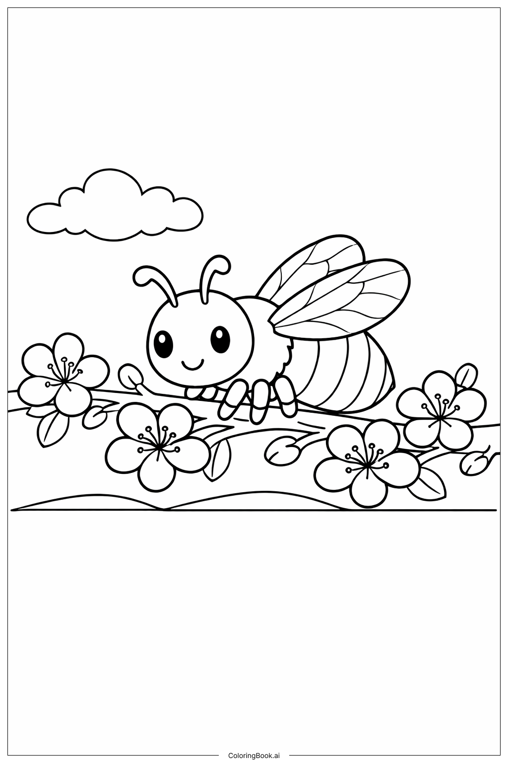  开花枝上的昆虫填色页 