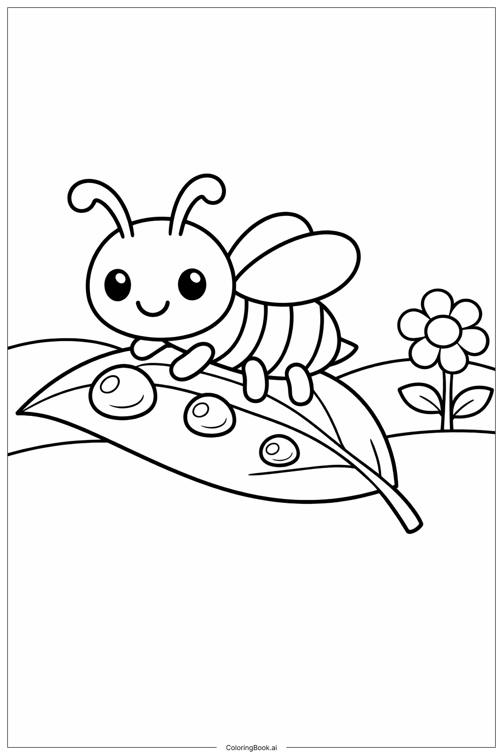  Page de coloriage Insecte sur une feuille couverte de rosée 
