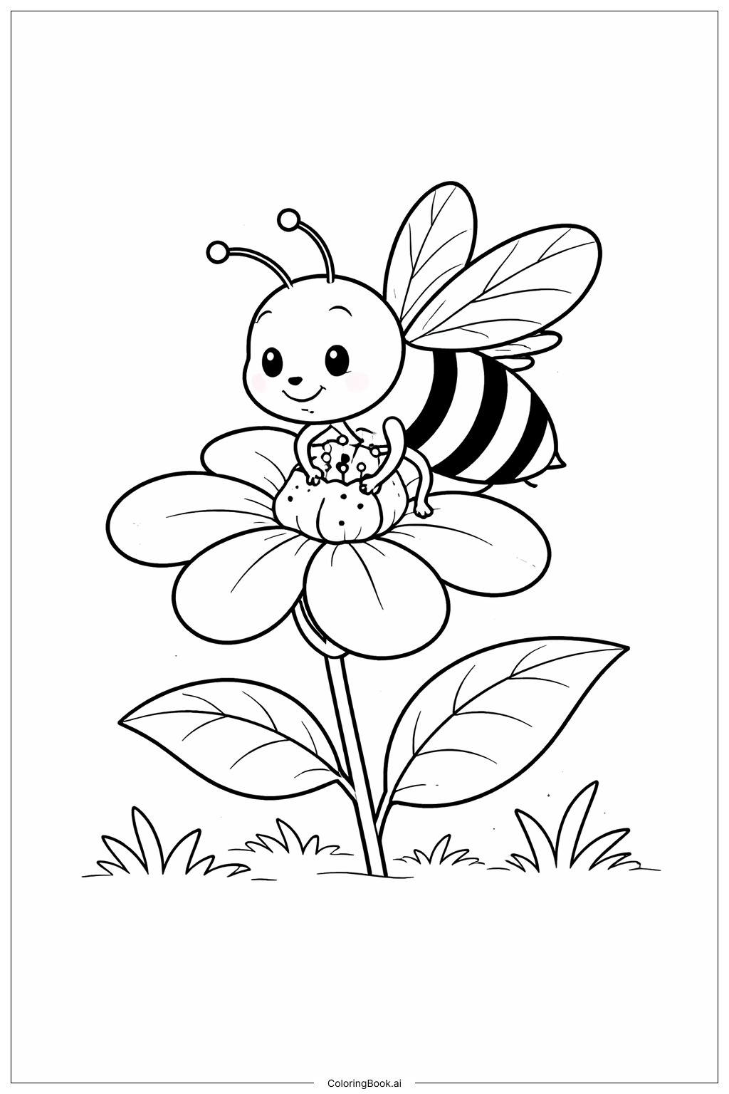  Page de coloriage Insecte visitant une fleur 