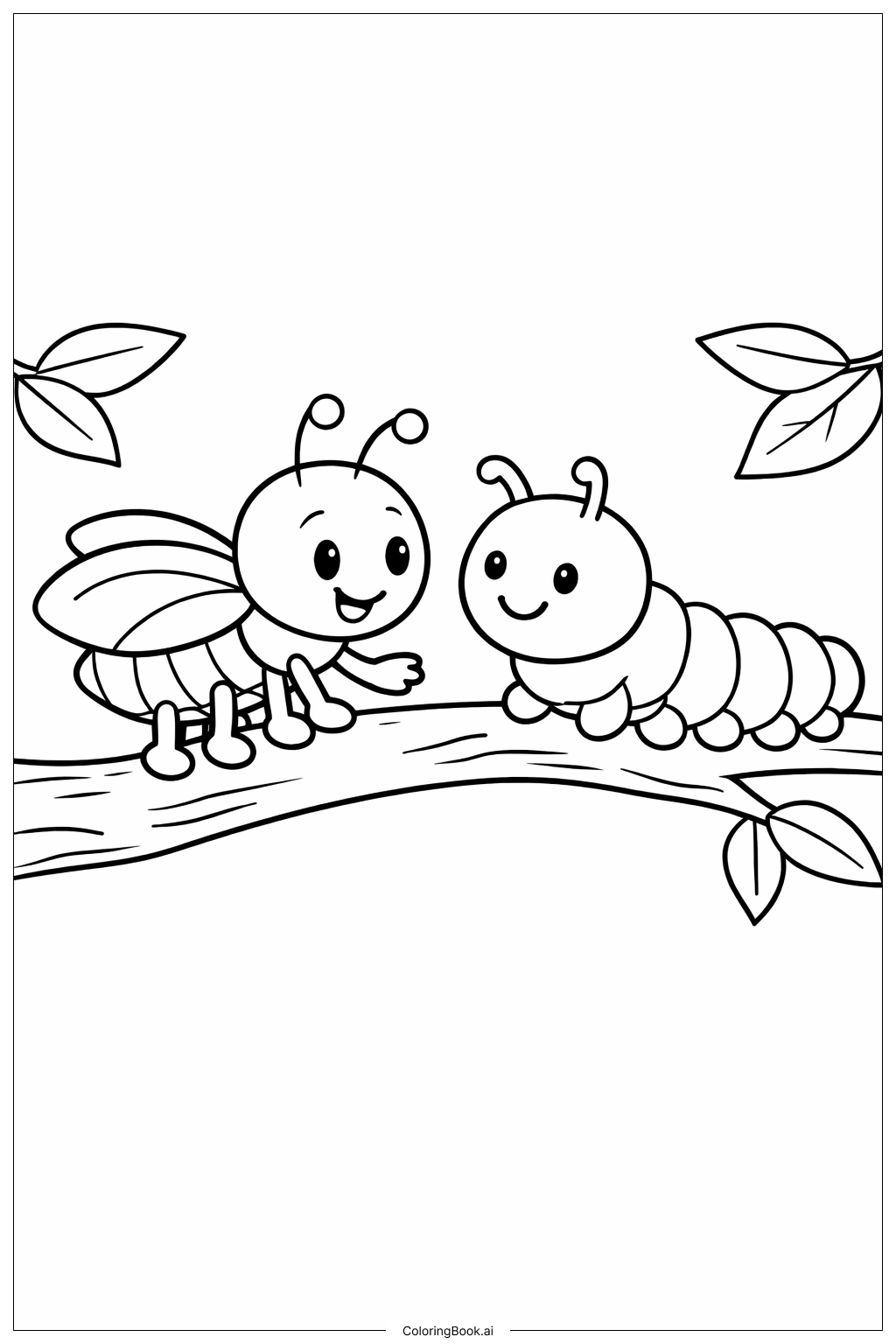  Page de coloriage Insecte avec son ami chenille 