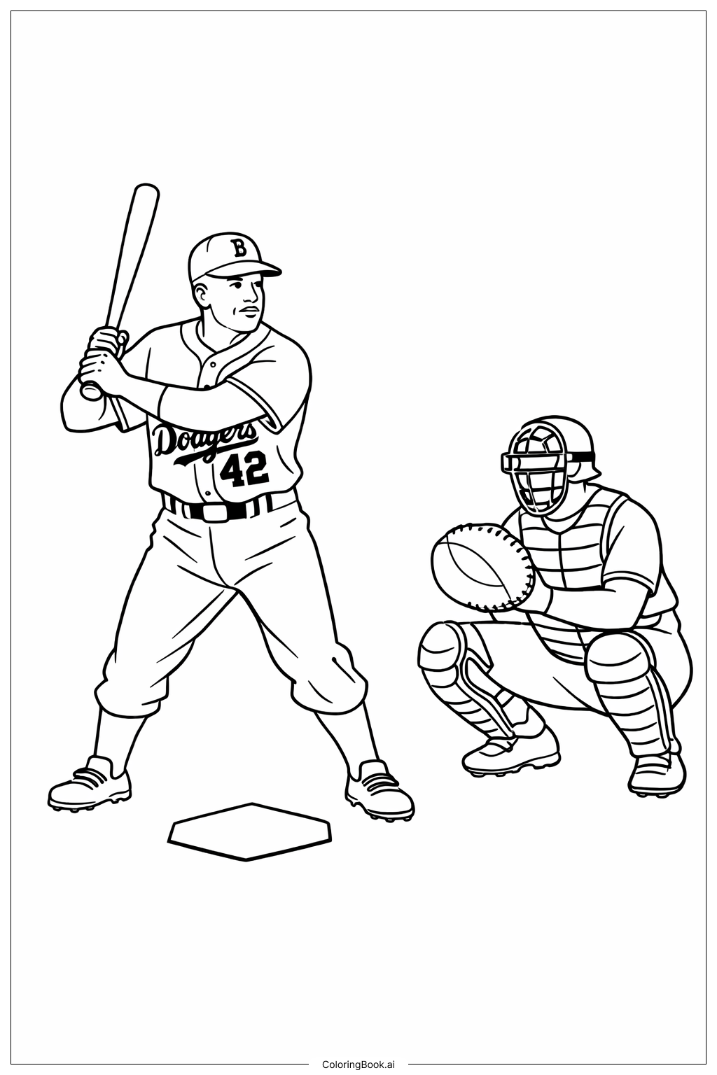  Jackie Robinson Schlagmann und Fangmann Ausmalseite 